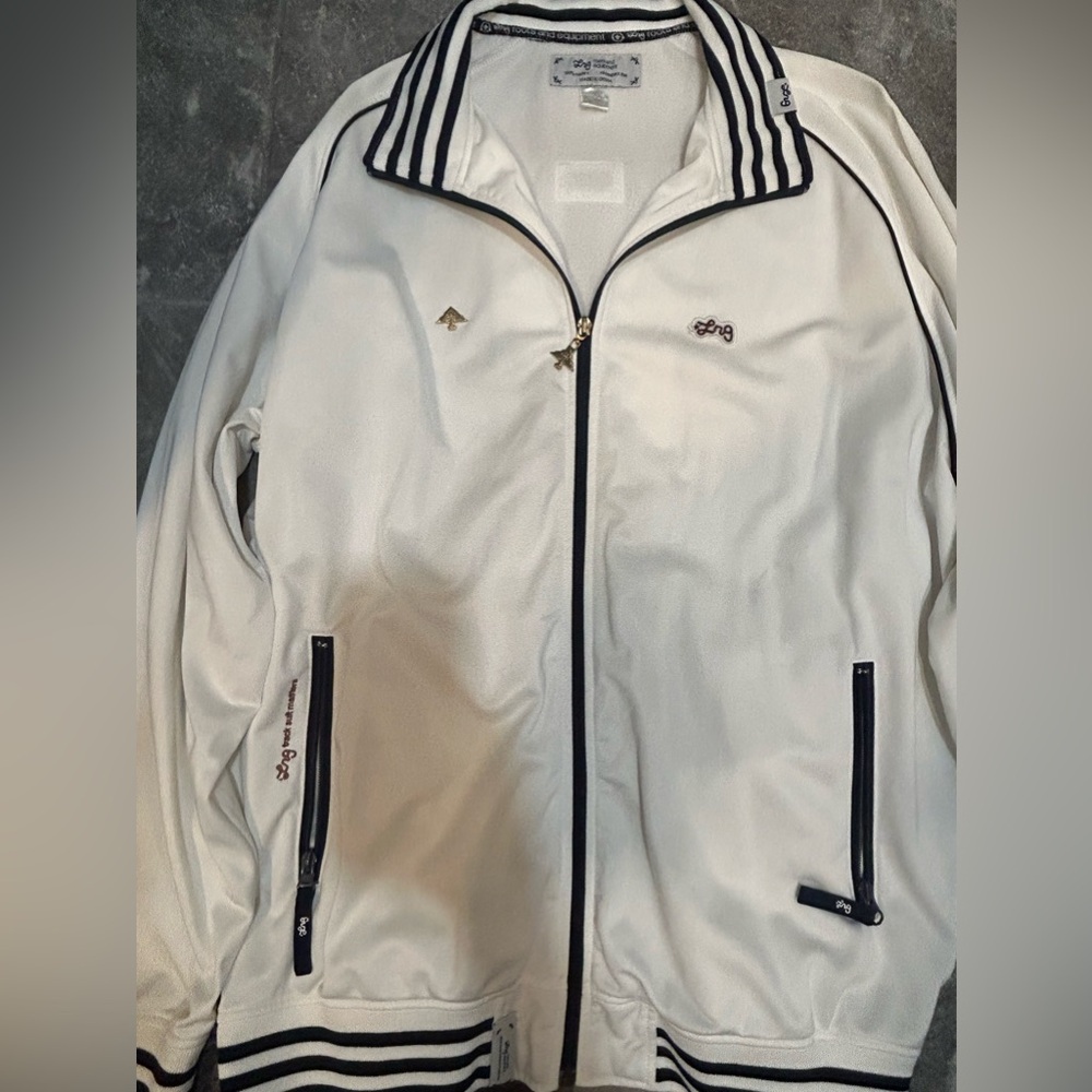 Lrg white and striped zip up sweat shirt